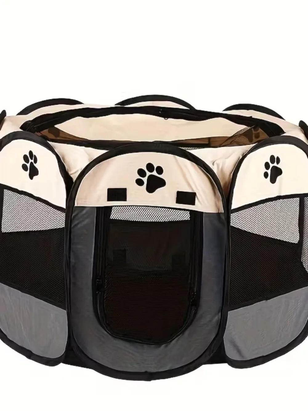 Beige Folding Octagonal Pet Playpen Medium Indoor Outdoor Dog Cat Tent